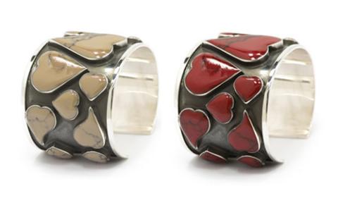 Silver Cuff Bangle with Hearts...